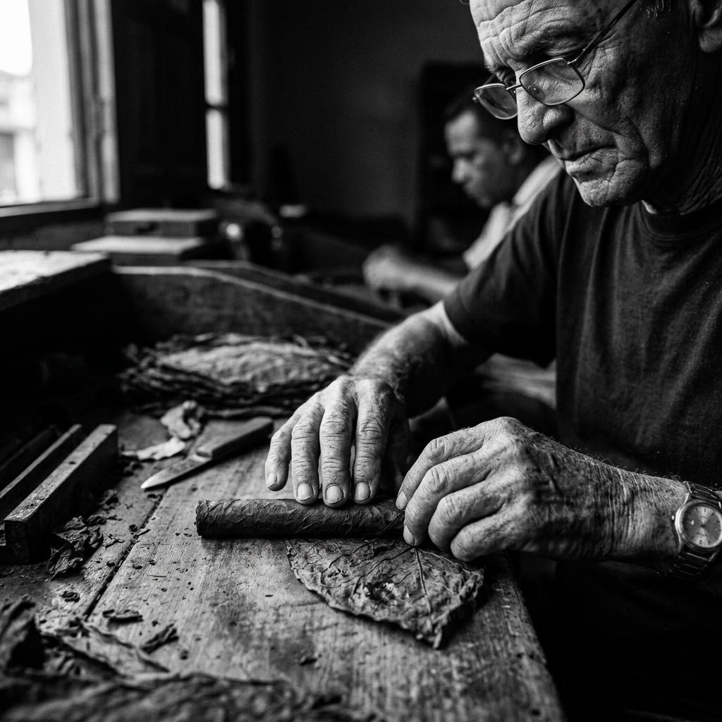 Artisan rolling a cigar